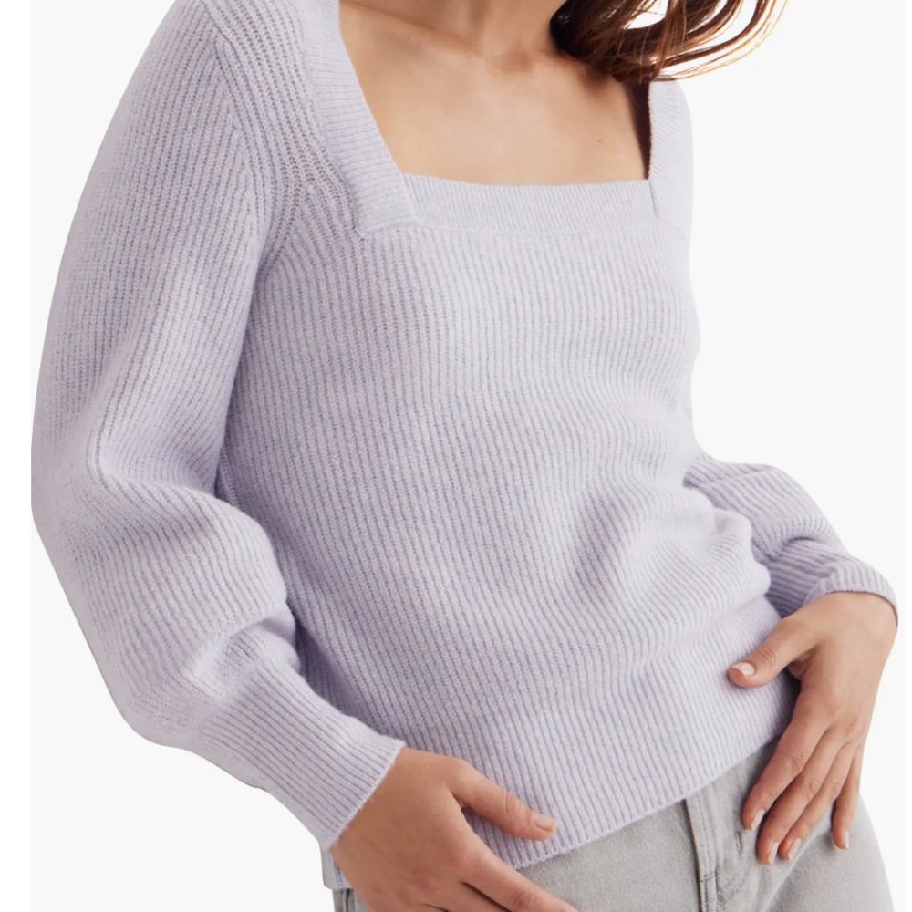 Madewell Melwood Square Neck Sweater Heather Hyacinth M